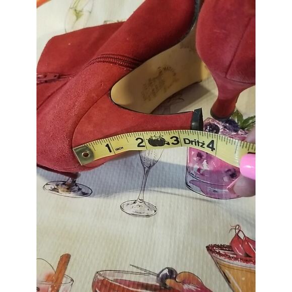 Newport News Ankle Booties, Red, Suede Women's Side Zipper Back Bow - Picture 4 of 5